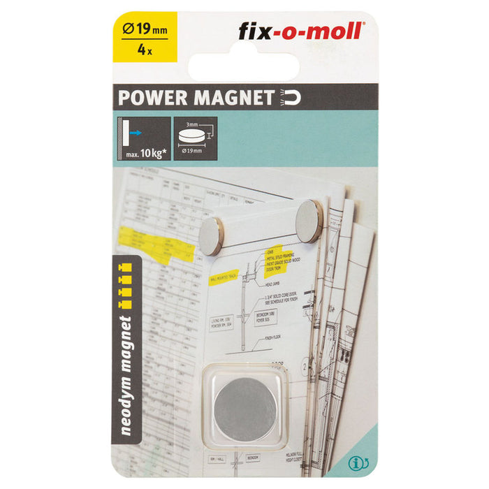 NEODYMIUM MAGNET DISC GRAY 19 MM/3 MM 4 PCS FIX-O-MOLL