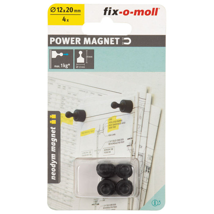 NEODYMIUM MAGNETIC PINS/ SPONGES 12 MM/20 MM 4PCS FIX-O-MOLL BLACK