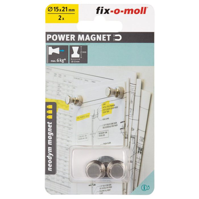 NEODYMIUM MAGNETIC PINS/ SPONGES 15 MM/21 MM 2 PCS FIX-O-MOLL GRAY