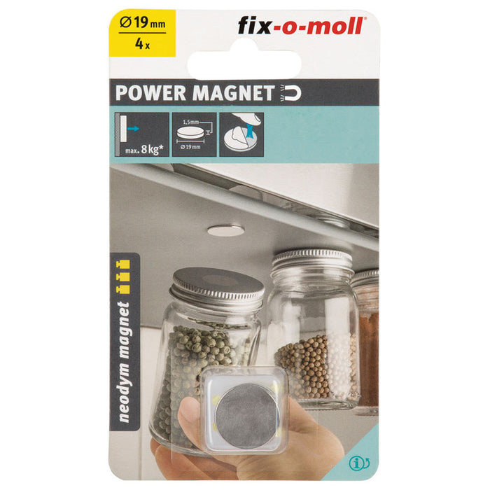 NEODYMUM MAGNET DISC GRAY 19 MM 4 PCS FIX-O-MOLL