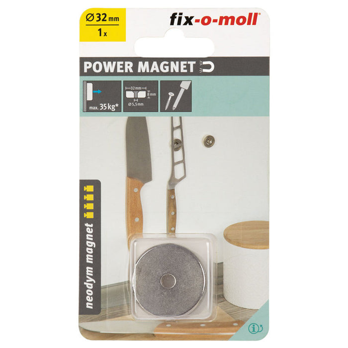NEODYMIUM MAGNET WITH HOLE 32MM/8MM FIX-O-MOLL