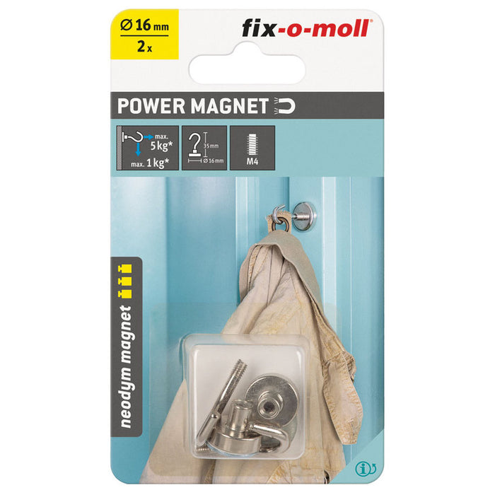 NEODYMIUM MAGNET HOOK 16MM/36.5MM 2 PCS FIX-O-MOLL
