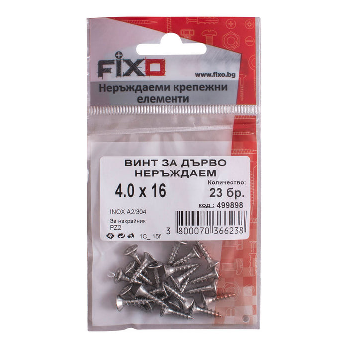 WOOD SCREW 4X16 MM STAINLESS STEEL FIXO 23 PCS DIN7505