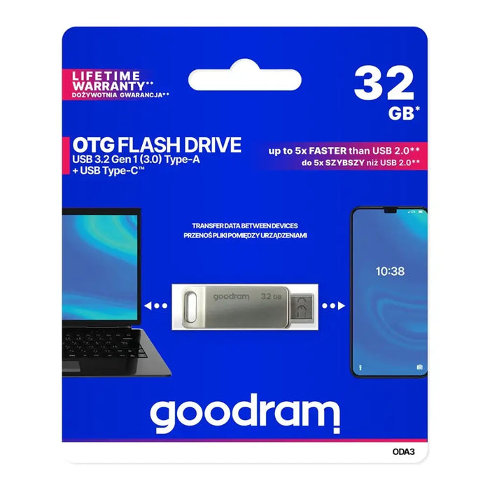 Flash Drive 32GB USB 3.2 Gen 1 USB / USB C OTG ODA3 Goodram - Silver - Paragony<<<HurtelXML