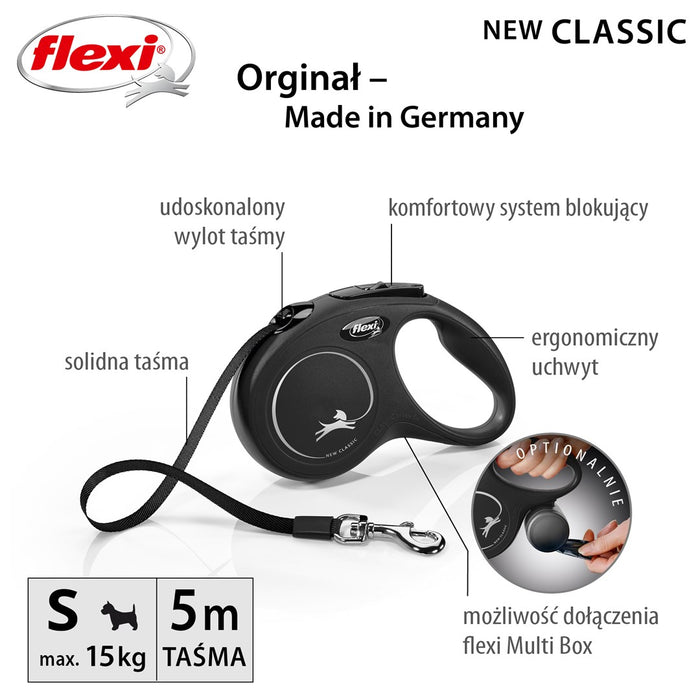 Dog Lead Flexi New Classic 5m Black Size S
