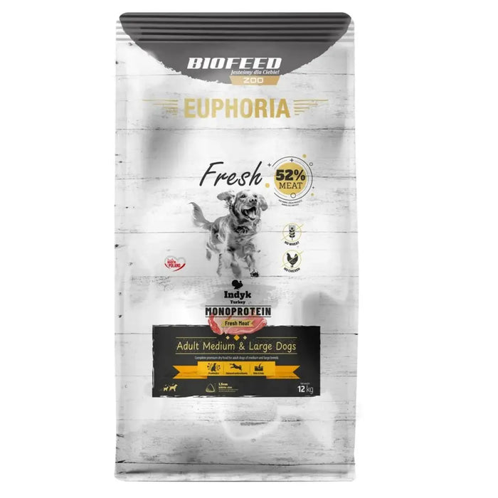 Fodder Biofeed Euphoria Fresh Adult Medium & Large Monoprotein Turkey Turkey 12 kg Adult 12,7 KG - Хранене на домашни