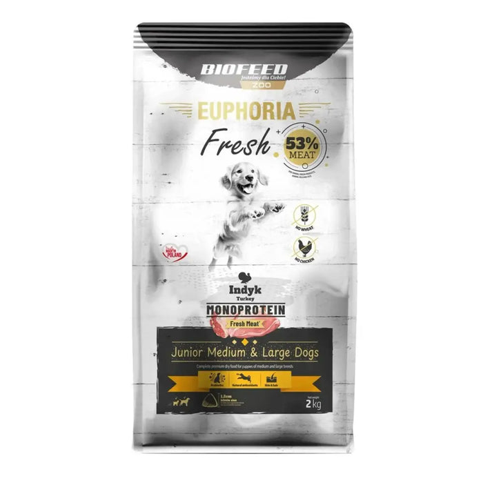 Fodder Biofeed Euphoria Fresh Junior Medium & Large Monoprotein Turkey Turkey 2 Kg Kid/Junior 2,3 Kg - Хранене на