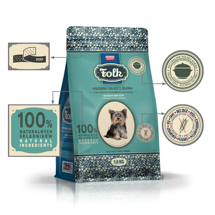FOLK Small breeds Traditional masurian venison stew with beets and cranberries - dry dog food - 1,6kg