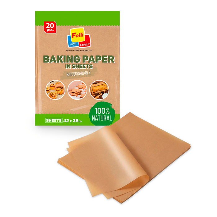 BAKING PAPER BIODEGRADABLE 20 SHEETS 42 X 38 CM FOLLI