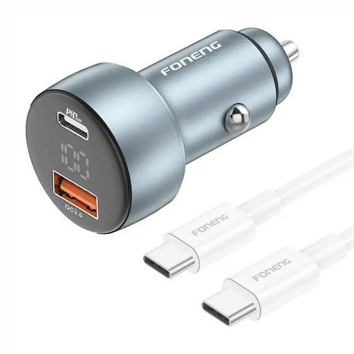 Foneng C18 1xUSB-A 1xUSB-C 2.4A 48W car charger (grey) + USB-C to USB-C cable - Car chargers<<<Chargers<<<GSM