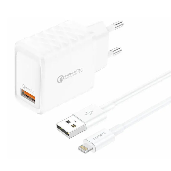 Foneng EU54 18W USB-A 3A mains charger (White) + USB-A to Lightning cable - mains chargers<<<Chargers<<<GSM