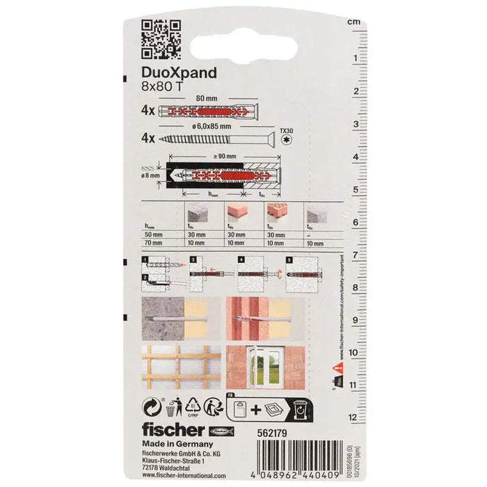 FRAME DOWEL 8X80 TK NV 4 PCS. FISCHER DUOXPAND - Комплекти дюбели<<<Дюбели<<<Инструменти и железария<<<Praktiker