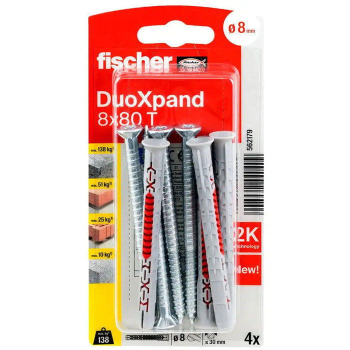 FRAME DOWEL 8X80 TK NV 4 PCS. FISCHER DUOXPAND - Комплекти дюбели<<<Дюбели<<<Инструменти и железария<<<Praktiker
