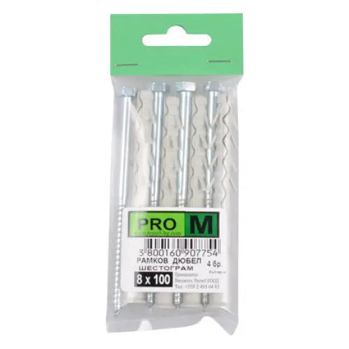 FRAME DOWEL WITH SCREW F8X100MM 4 PCS PRO M - Комплекти дюбели<<<Дюбели<<<Инструменти и железария<<<Praktiker