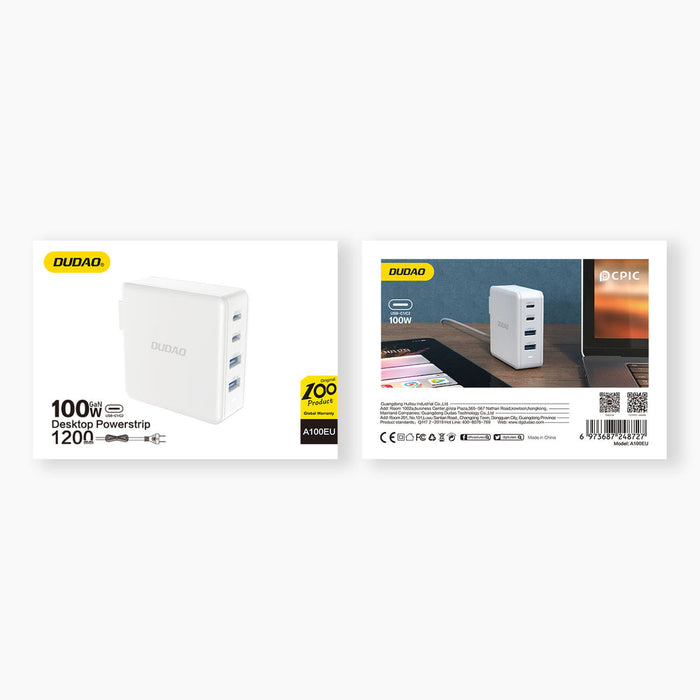 GaN 100W fast wall charger 2 x USB-C / 2 x USB Dudao A100EU - white - Cell phone USB charger<<<HurtelXML