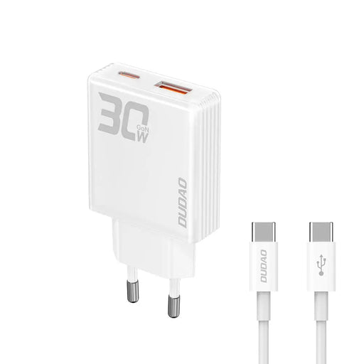 GaN Dudao A30EUT 30W USB-A / USB-C Wall Charger + USB-C - USB-C Cable - White - Cell phone USB charger<<<HurtelXML