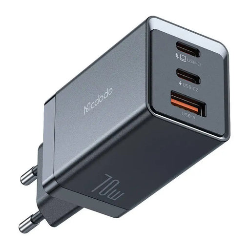 GaN Mcdodo CH-1543 network charger 2x USB-C 1x USB 67W + USB-C to USB-C 2m cable (black) - mains