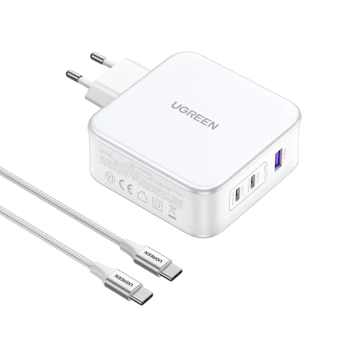 GaN Ugreen Nexode CD289 USB-A/2xUSB-C 140W wall charger + USB-C - USB-C cable 1.5m - white - Cell phone USB