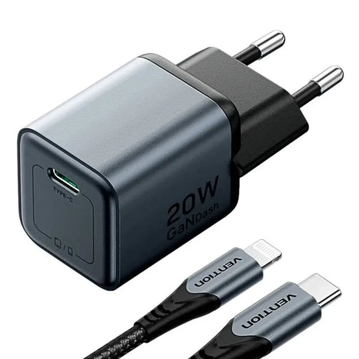 GaN Vention USB-C 20W Charger + USB-C-L 1m Cable (Gray) - mains chargers<<<Chargers<<<GSM Accessories<<<InnproXML