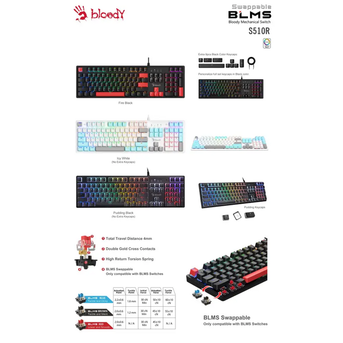 Геймърска механична клавиатура A4tech Bloody S510R Red Switch - Геймърски клавиатури<<<Геймърска периферия<<<ValiAPI