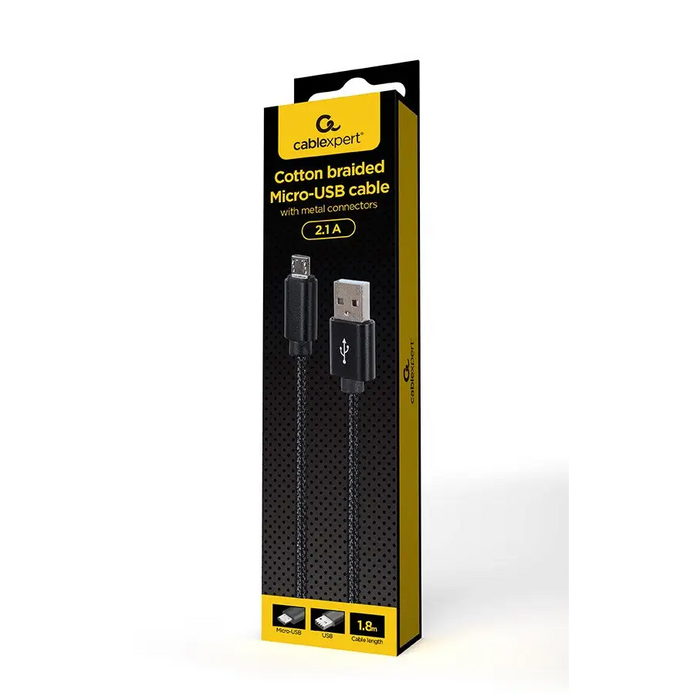 Gembird CCDB-mUSB2B-AMBM-6 Cotton braided Micro-USB cable with metal connectors 1.8 m black - USB
