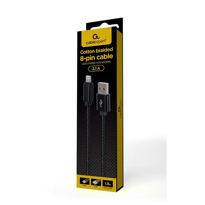 Gembird CCDB-mUSB2B-AMLM-6 Cotton braided 8-pin cable with metal connectors 1.8 m black - USB cablesKBA-USB<<<Cables