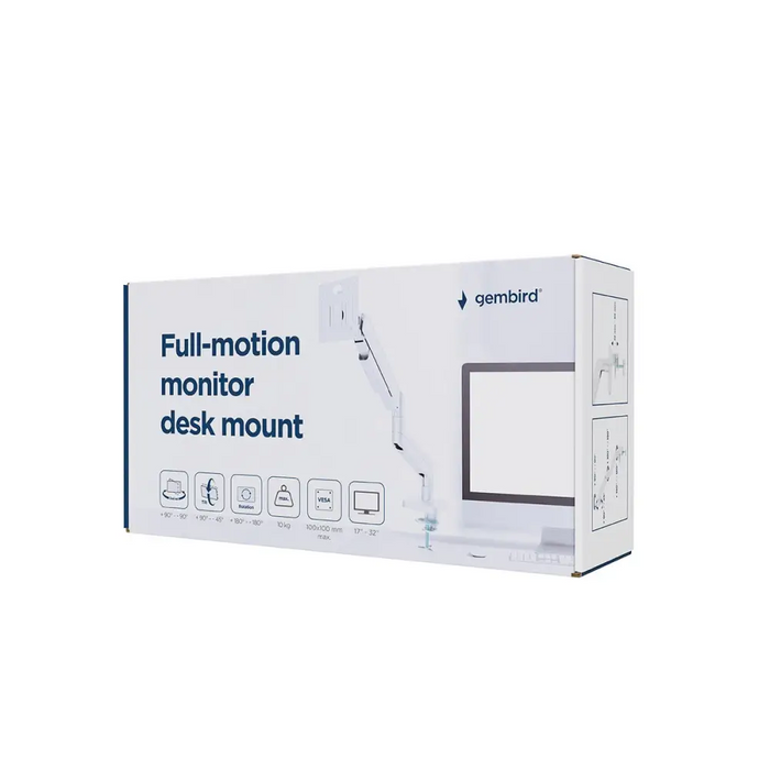 Gembird MA-DA1-04 Full-motion desk display mounting arm 17”-32” white - Monitors - Monitor