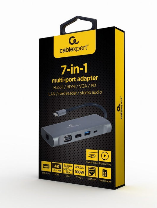 USB Hub GEMBIRD A-CM-COMBO7-01 Grey
