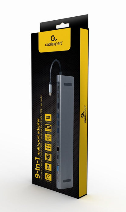USB Hub GEMBIRD A-CM-COMBO9-01 Grey