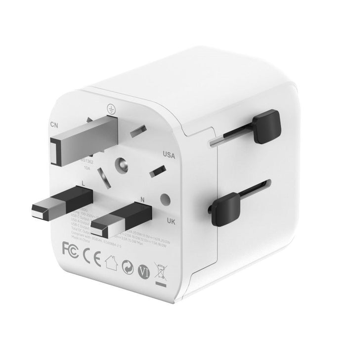 Gembird TPA-EU1A1C20-01-W Grounded universal travel power adapter, 20 W, white