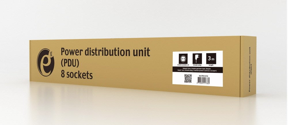 EnerGenie EG-PDU-014 Rack Power Distribution Unit (8 Schuko sockets, 1U, 16A, Schuko plug, 3m, black color)