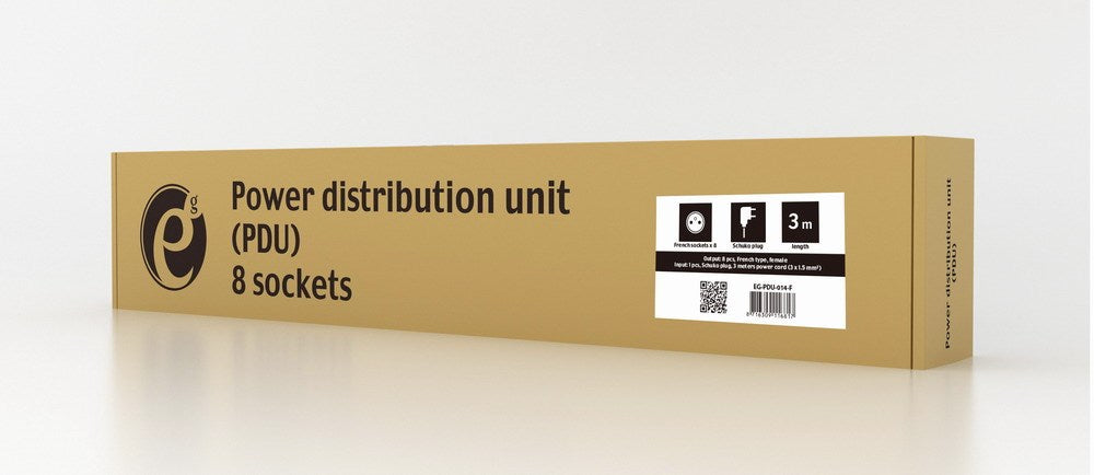 EnerGenie EG-PDU-014-F Rack Power Distribution Unit (8 FR sockets, 1U, 16A, Schuko plug, 3m, black color)