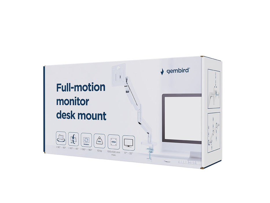 Gembird MA-DA1-04 Full-motion desk display mounting arm, 17”-32”, white