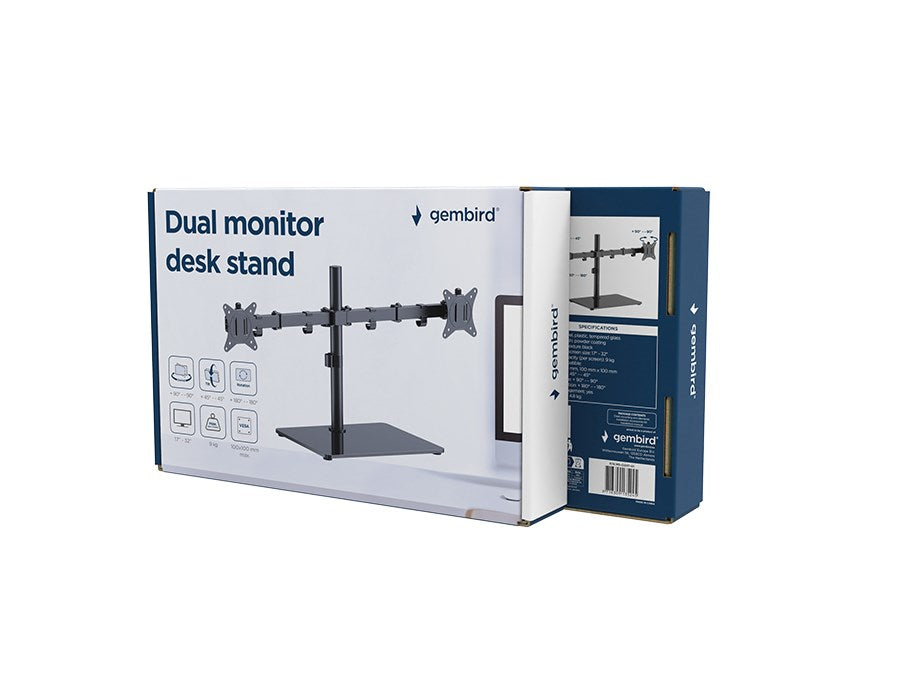 Gembird MS-D2ST-01 Dual monitor desk stand (rotate, tilt, swivel), 17”-32”, up to 9 kg, black
