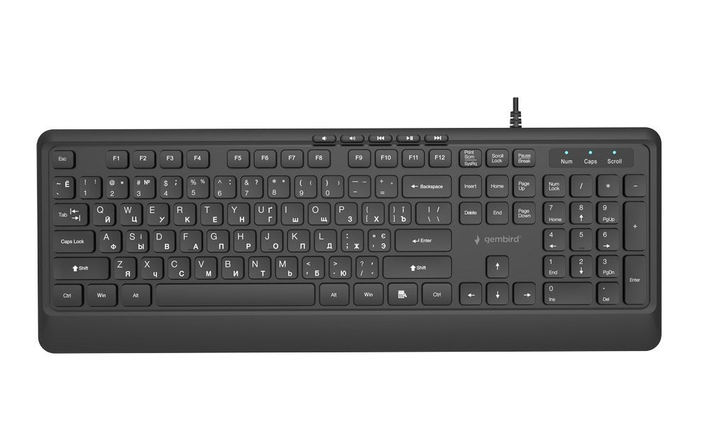 Gembird KB-MCH-05-CYRL Slim wired multimedia keyboard, black, RU layout
