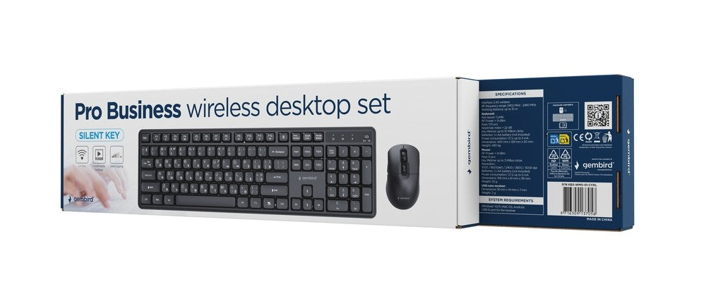 Gembird KBS-WMS-01-CYRL Silent key Pro Business wireless desktop set, black, RU layout