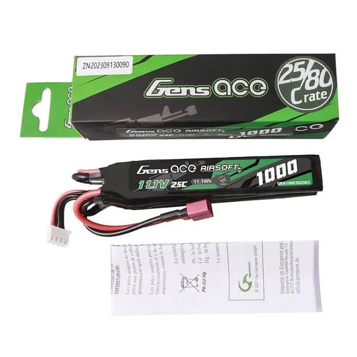 Gens ace 25C 1000mAh 3S1P 11.1V Nunchuck 3X Airsoft Gun Lipo Battery with T Plug - Lithium and NiMH<<<Batteries<<<RC