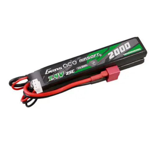 Gens Ace 25C 2000mAh 2S2P 7.4V Saddle Airsoft Gun Lipo Battery with Mini Deans(T) Plug - Lithium