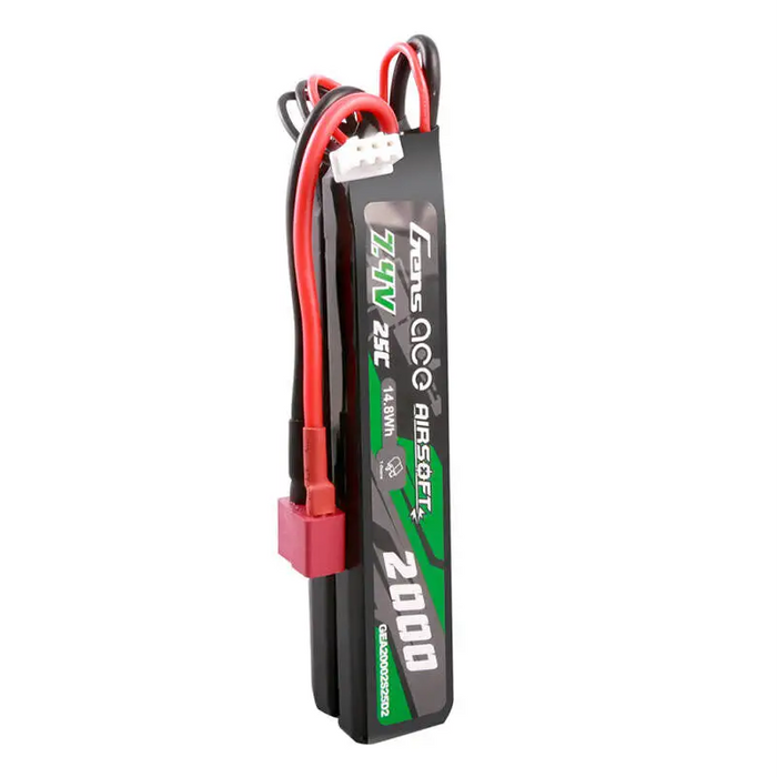 Gens Ace 25C 2000mAh 2S2P 7.4V Saddle Airsoft Gun Lipo Battery with Mini Deans(T) Plug - Lithium