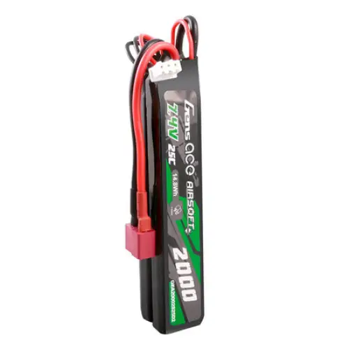 Gens Ace 25C 2000mAh 2S2P 7.4V Saddle Airsoft Gun Lipo Battery with Mini Deans(T) Plug - Lithium