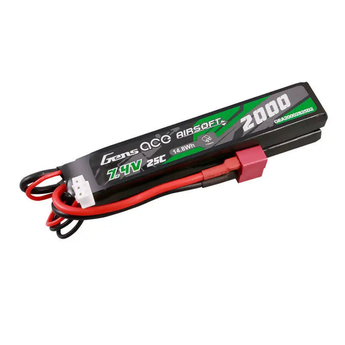 Gens Ace 25C 2000mAh 2S2P 7.4V Saddle Airsoft Gun Lipo Battery with Mini Deans(T) Plug - Lithium