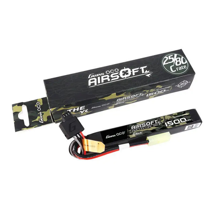 Gens ace G-Tech 25C 1500mAh 2S1P 7.4V Airsoft Gun Lipo Battery with mini Tamiya Plug - Lithium