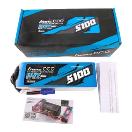 Gens ace G-Tech 5100mAh 80C 22.2V 6S1P Lipo Battery Pack with EC5 plug - Lithium and NiMH<<<Batteries<<<RC