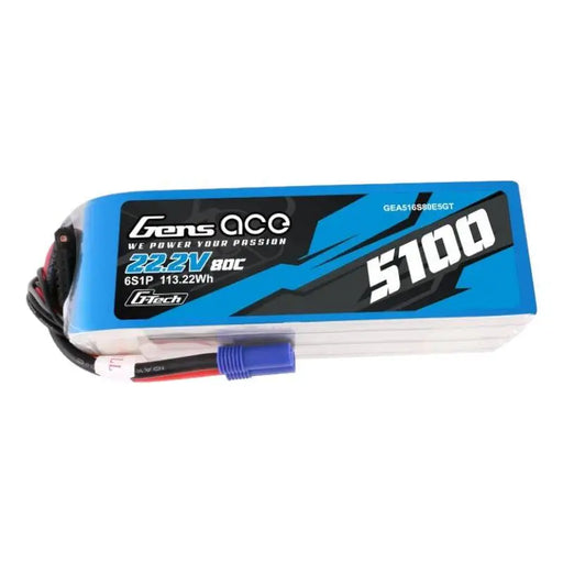 Gens ace G-Tech 5100mAh 80C 22.2V 6S1P Lipo Battery Pack with EC5 plug - Lithium and NiMH<<<Batteries<<<RC