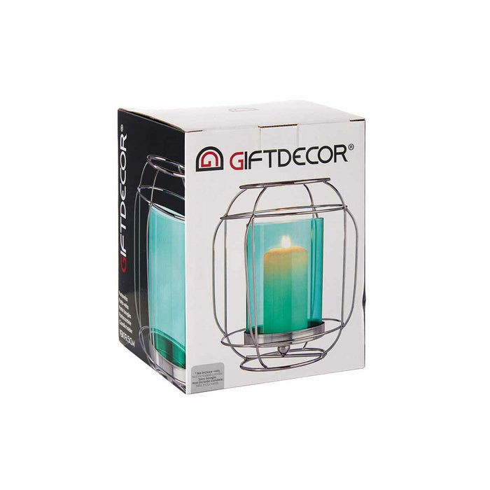 Candleholder Gift Decor Blue Silver Metal Glass 19 x 20 x 19 cm Lantern