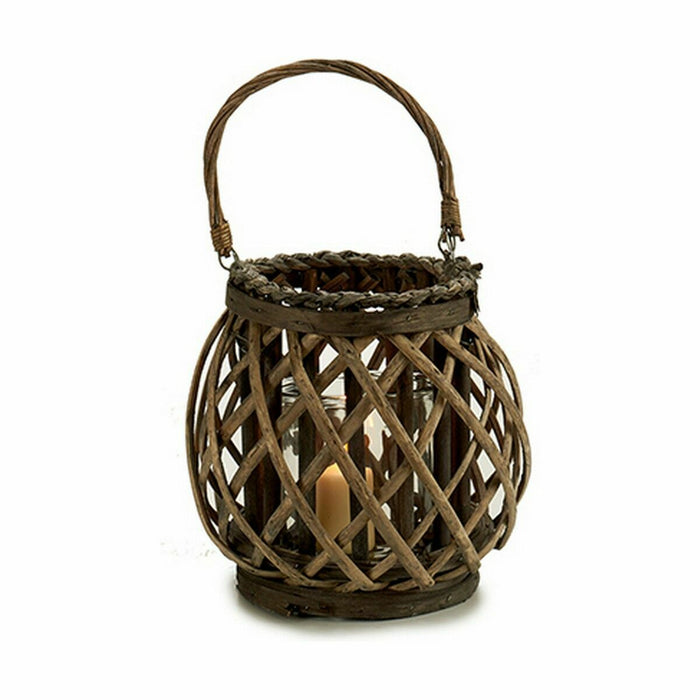 Candleholder Gift Decor Brown Grey wicker Glass 29,5 x 24 x 22 cm (6 Units)
