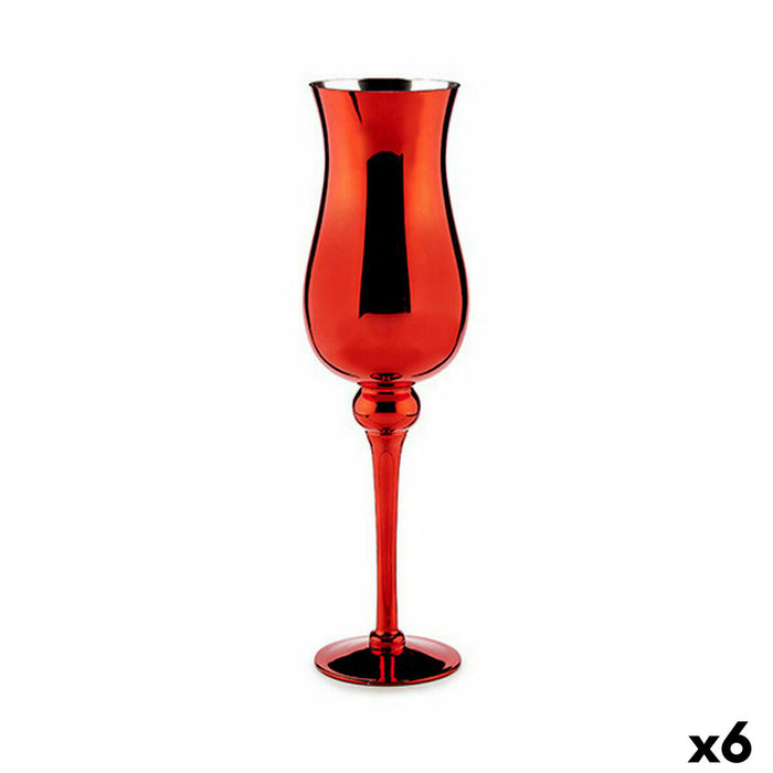 Candleholder Gift Decor Red Crystal 13,5 x 4,5 x 13,5 cm 13,5 x 45 x 13,5 cm (6 Units)