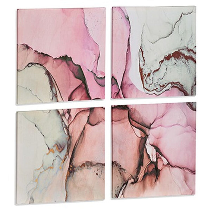 Canvas Gift Decor Canvas 35 x 7 x 35 cm Pink Marble (4 Pieces) (6 Units)