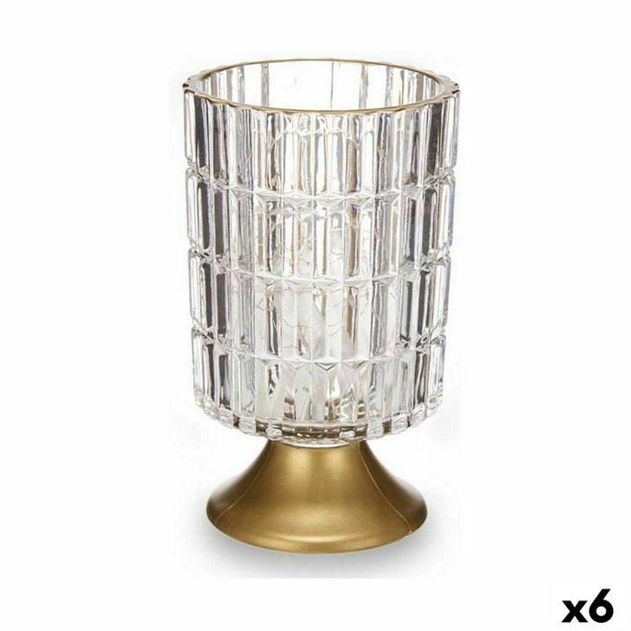 LED Lantern Gift Decor Transparent Golden Glass 10,7 x 18 x 10,7 cm (6 Units)