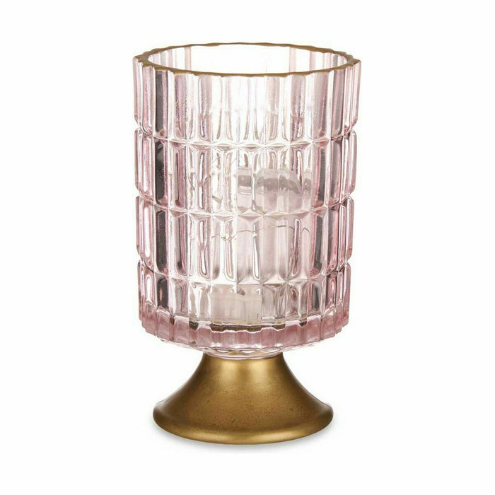 LED Lantern Gift Decor Pink Golden Glass 10,7 x 18 x 10,7 cm (6 Units)